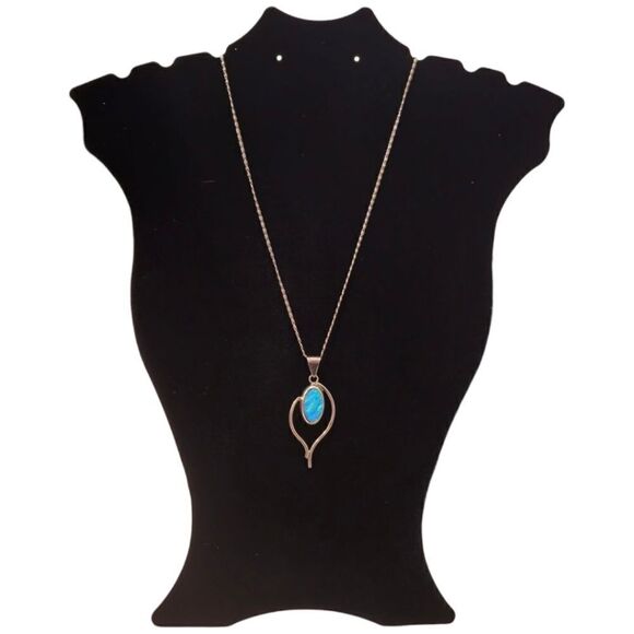 Vintage Mexico Foiled Opalite Free Form Sterling Silver 925 Pendant Necklace - Picture 3 of 12